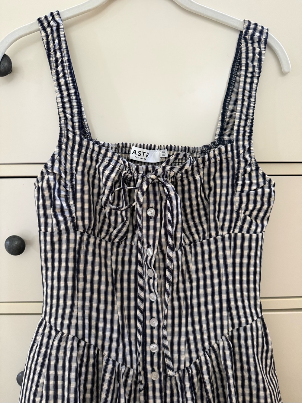 ASTR Navy and White Gingham Tie-Front Camisole